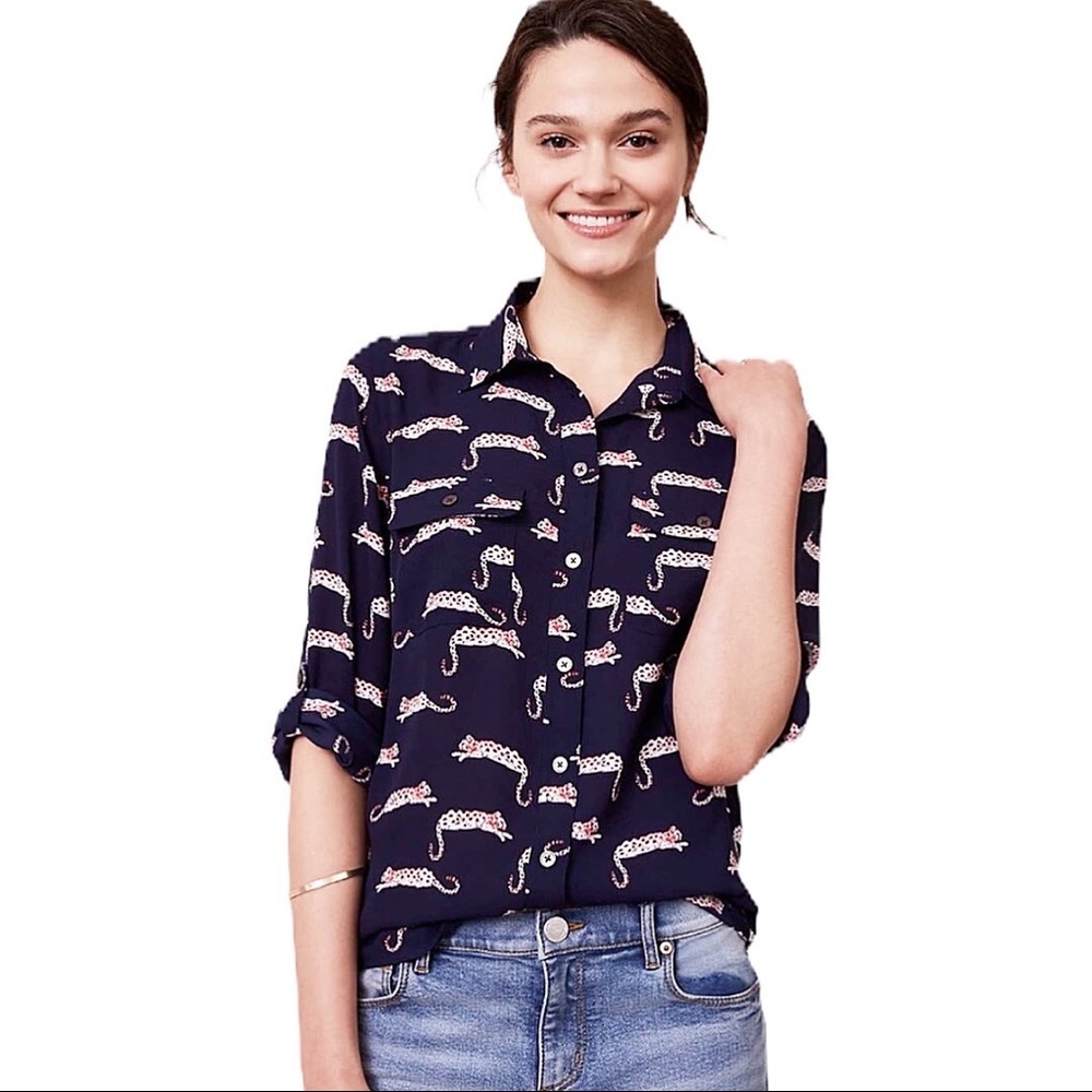 LOFT | Leopard Print Button Down Blouse Top